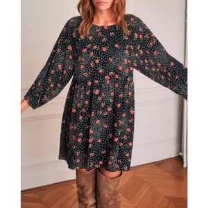 [Sezane] Grace Flowy Tie Back Floral Dot Dress in Navy
